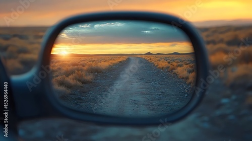 Wallpaper Mural A scenic sunset reflected in a car's side mirror over a desert road. Torontodigital.ca