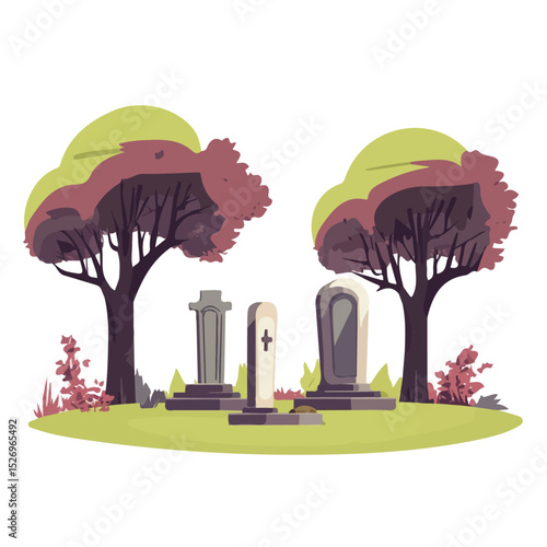 Burial Sites 2D flat vector illustration, isolated on a white background.