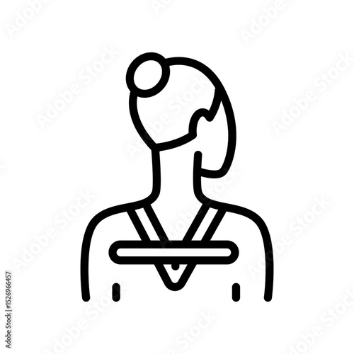 Neck kinesio tape strips outline icon. Application neck kinesio taping sign. Elastic therapeutic tape. Muscles swelling and pain reduction. Joints and ligaments support. Isolated contour symbol illust