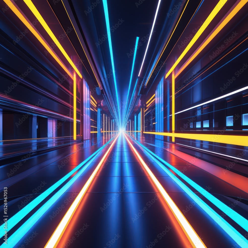 Neon-lit tunnel, futuristic, speed Neon-lit tunnel, futuristic, speed