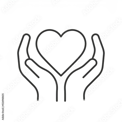 Thin Outline Icon Hands Hugging Heart Symbol in Which Sign Person. Line Charity, Message Love and Patient Care, Caring Hands icon. Vector Isolated Pictogram on White Background.
