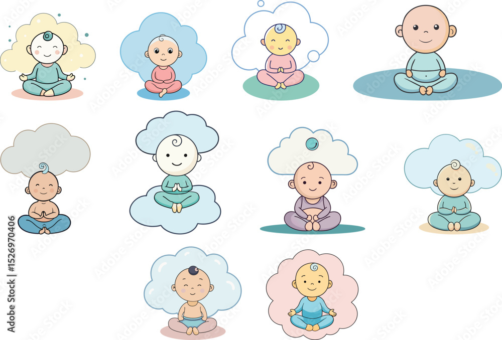 cute newborn baby with thinking bubble set vector illustration cute newborn baby with thinking bubble set vector illustration