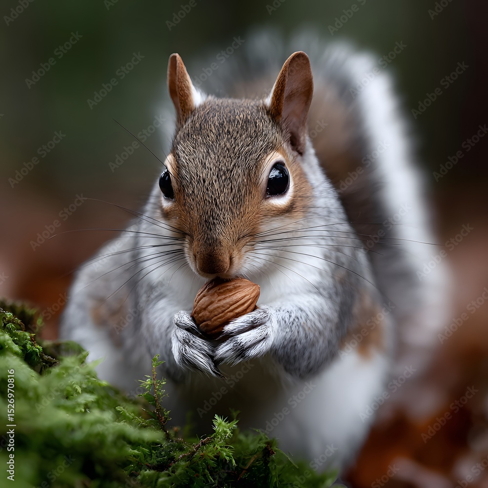 Obraz premium Close-up of a gray squirrel eating an almond