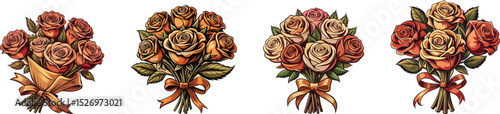 vintage dried rose bouquet set vector illustration