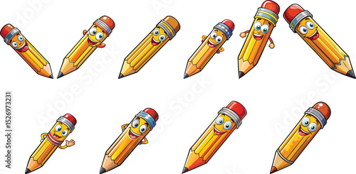 funny pencil cartoon character set vector illustration