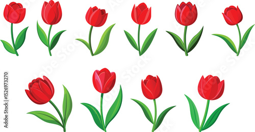 Red tulip flowers logo set vector illustration