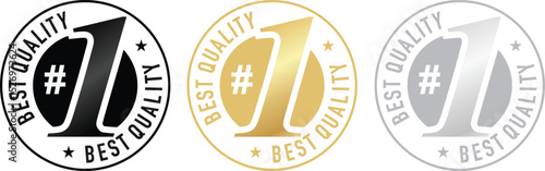 No. 1 Best Quality Label – Gold, Silver, Bronze Circular Vector with Number One Silhouette for Icon, Logo, Sticker, Seal & Badge