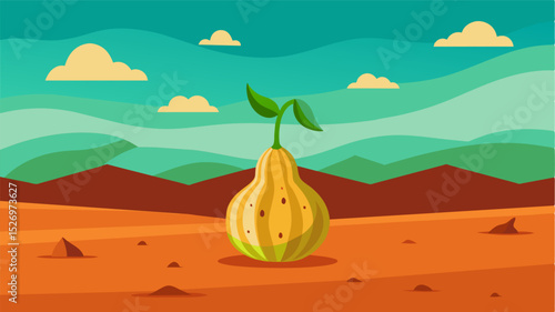 A solitary gourd boldly defies the barren surroundings a poignant reminder of the ongoing strive for food production.. Vector illustration