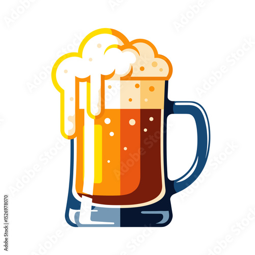 Iconic beer mug overflowing with foam in vibrant colors  