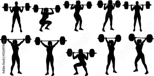 Weight lifter woman, abstract isolated vector silhouette on white background
