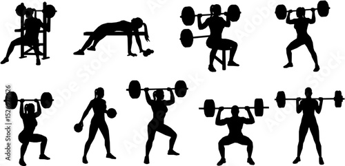 Weight lifter woman, abstract isolated vector silhouette on white background
