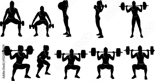 Weight lifter woman, abstract isolated vector silhouette on white background
