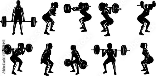 Weight lifter woman, abstract isolated vector silhouette on white background
