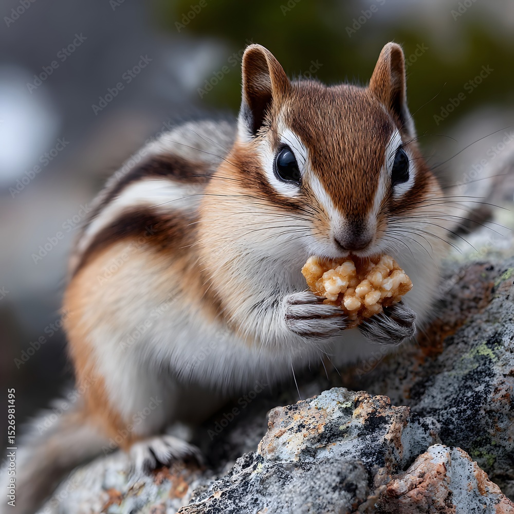 Obraz premium Close-up of chipmunk eating snack on rock