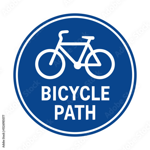 Bicycle path sign, informative design, blue circle with text