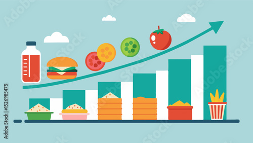 A graph showing the increase in food prices in relation to the overall cost of living showing the varying degrees of economic impact on different demographics.. Vector illustration