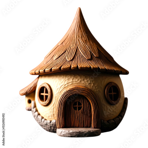 Wooden fairy house 3d model with beautiful windows isolated on white background