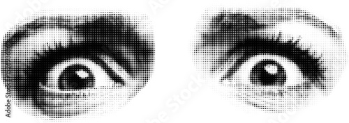 Vector Scared and Confused Eyes Wide Open, Halftone Dots, Transparent