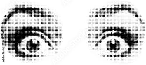 Vector Surprised Eyes Wide Open, Halftone Dots, Transparent