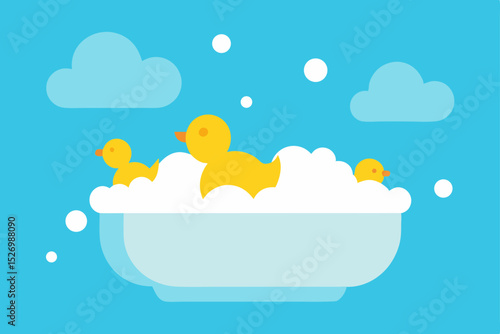 Adorable Rubber Ducks in a Bubbly Bath A Cute Illustration