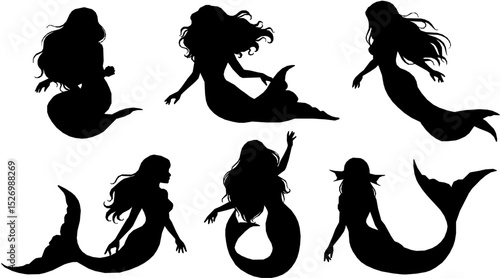 sea maid vector silhouettes
