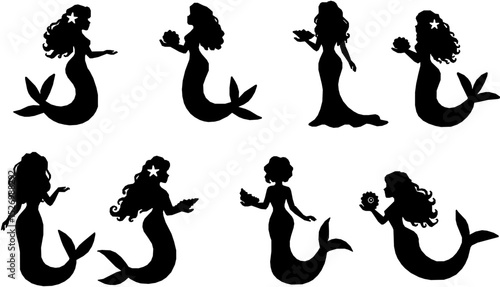 sea maid vector silhouettes

