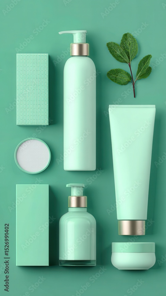 A High Resolution image of mint Green Cosmetic Product Packaging Mockup. A High Resolution image of mint Green Cosmetic Product Packaging Mockup.