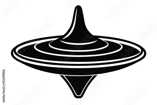 Black and White Illustration of a Classic Spinning Top Toy, Detailed Lines