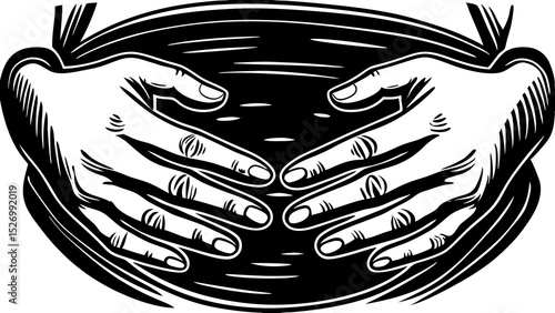 Vector illustration of hands gently cradling a baby bump, symbolizing pregnancy and nurturing in a refined design