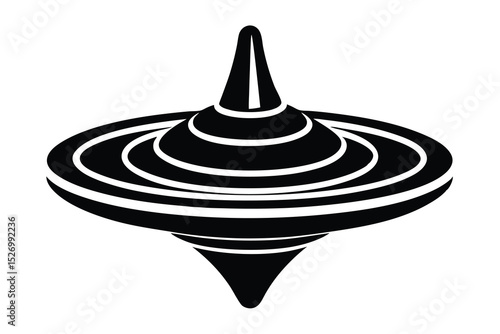 Black and White Illustration of a Vintage Style Spinning Top Toy Icon