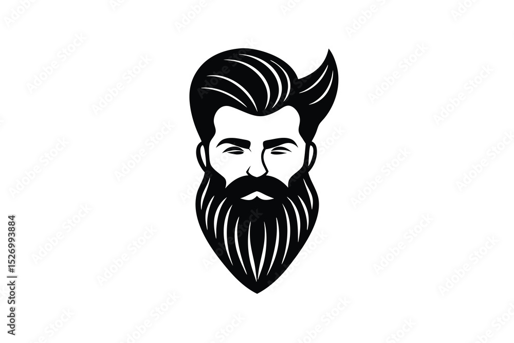 Black and White Stylized Portrait Illustration of Man with Beard and Pompadour Hair Black and White Stylized Portrait Illustration of Man with Beard and Pompadour Hair