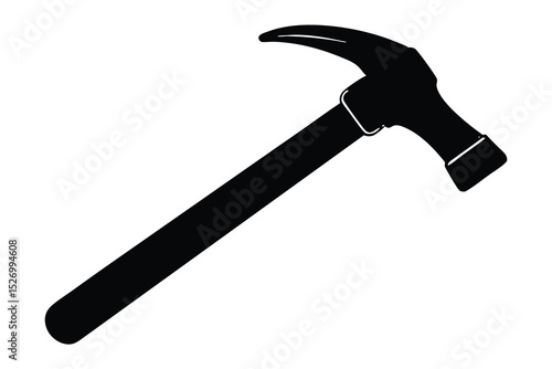 Black Silhouette Illustration of a Claw Hammer Tool, Construction and Woodworking Equipment