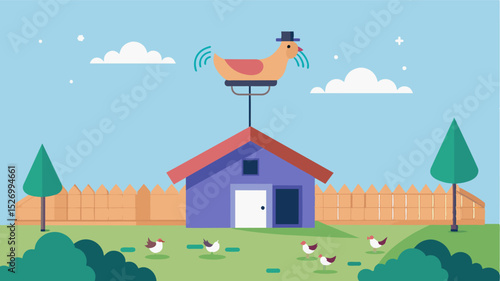 A smart pest control drone hovers over a chicken coop scanning for signs of mites or other pests. Once detected the drone releases a concentrated stream of diatomaceous earth to. Vector illustration