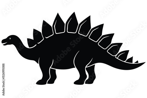Black Silhouette of a Stegosaurus Dinosaur with Plates along Spine and Tail on White