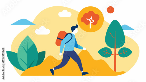 Outdoor activities An individual is shown hiking or participating in outdoor sports which can reduce stress and promote brain health and neuroplasticity.. Vector illustration