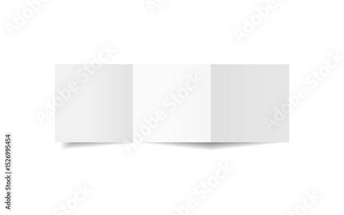 White blank square fold opened paper mockup on white background. Bifold, leaflet, brochure, booklet, flyer, invitation card mockup. Mock up front side papers isolated. EPS10.