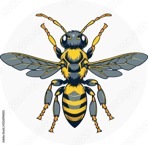 Wasp watercolor vector. Striking insect with angular form and strong contrast.