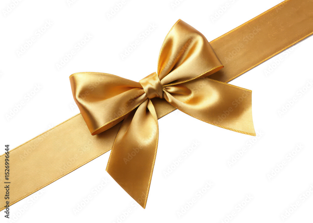 A luxurious golden satin ribbon, tied in a perfect bow, isolated on transparent background A luxurious golden satin ribbon, tied in a perfect bow, isolated on transparent background