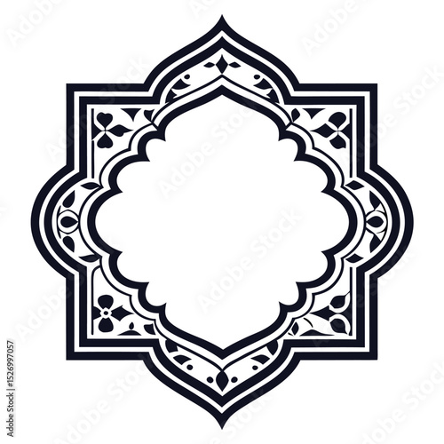 Decorative Octagonal Frame with Floral Elements, Black and White Ornamental Border Design