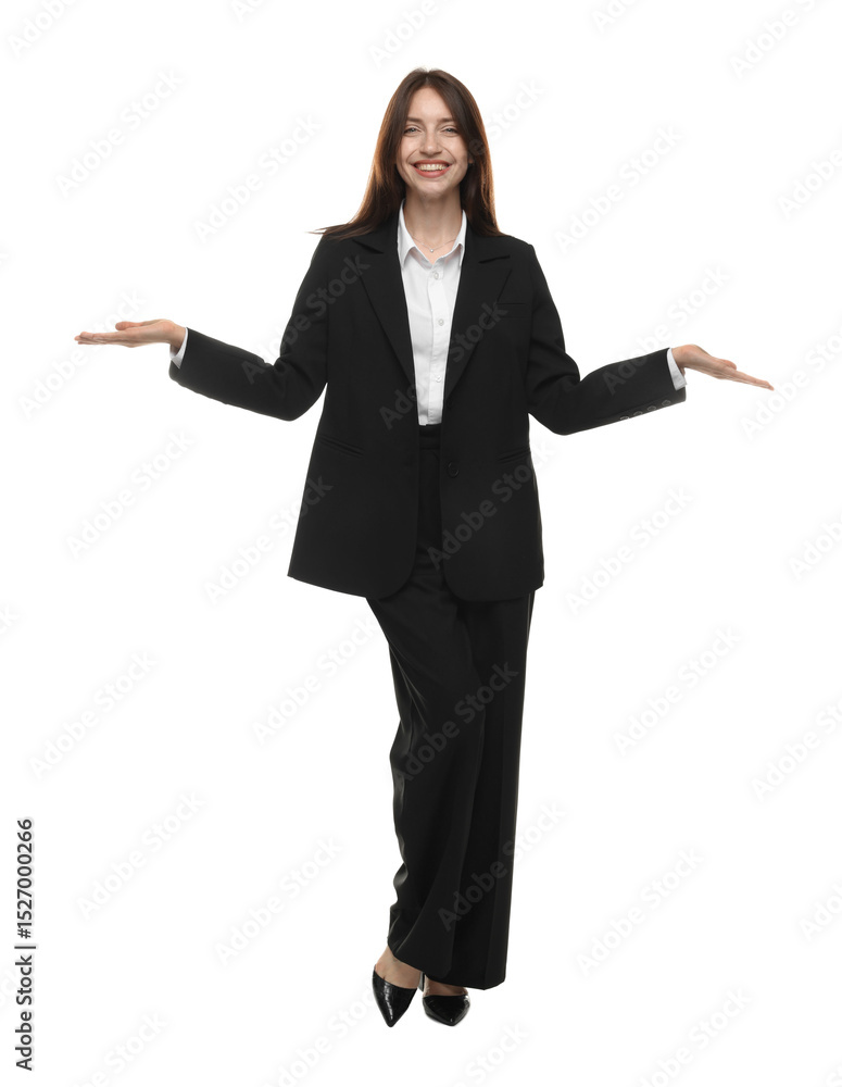 Happy woman in suit on white background Happy woman in suit on white background