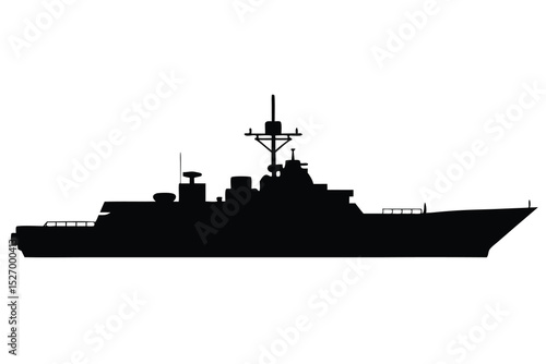 Silhouette of a Modern Warship with Radar Tower and Angled Hull Design