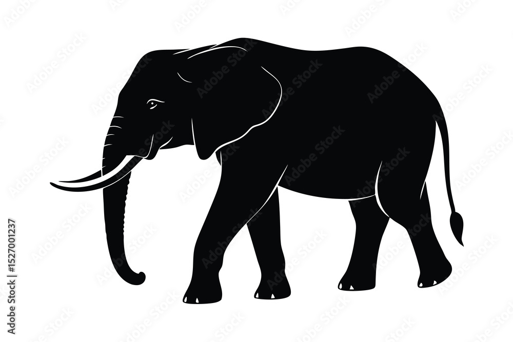 Fototapeta premium Silhouette of an Elephant Walking Wildlife, Animal, Illustration in Black Color