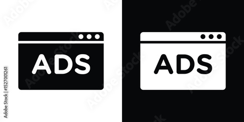 Ad icon in flat version on black and white background