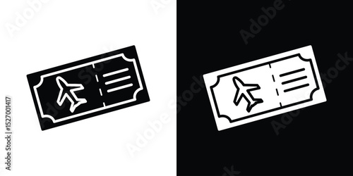 Airline ticket icon in flat version on black and white background