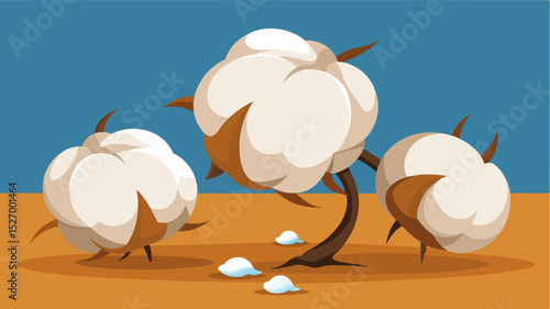 A failed harvest of cotton the oncesoft and fluffy bolls now shriveled and lifeless.. Vector illustration