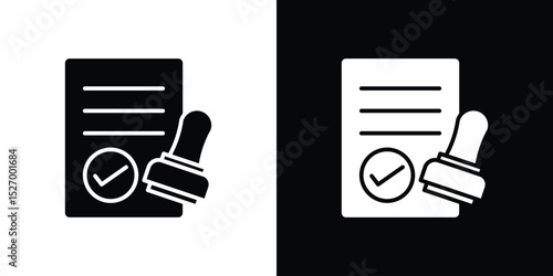 Approved document icon in flat version on black and white background
