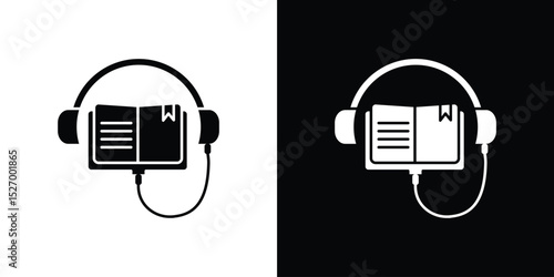 Audio book icon in flat version on black and white background