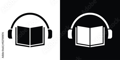 Audiobook icon in flat version on black and white background