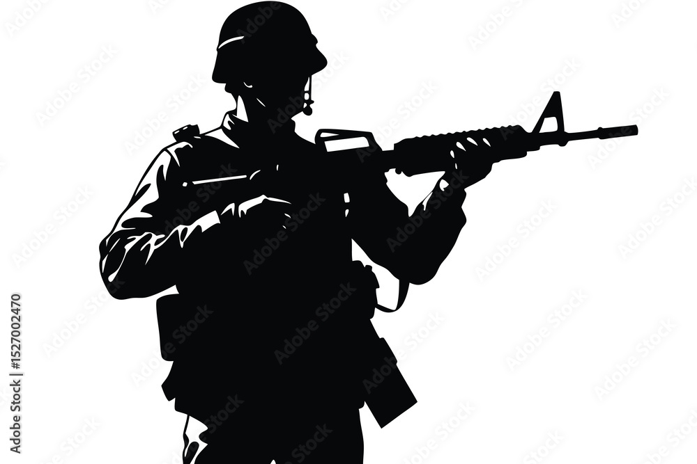 custom made wallpaper toronto digitalSilhouette of Soldier in Uniform Holding a Rifle Aiming in Black and White Design