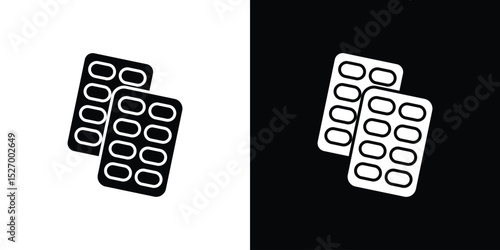 Blister drug pack icon in flat version on black and white background